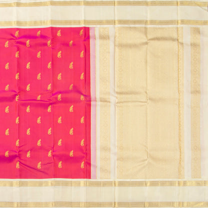Pink And Off White Kanchipuram Silk Saree For Festive Wear PV NYC 1903 - Silk Sari - Panjavarnam PV NYC 1903