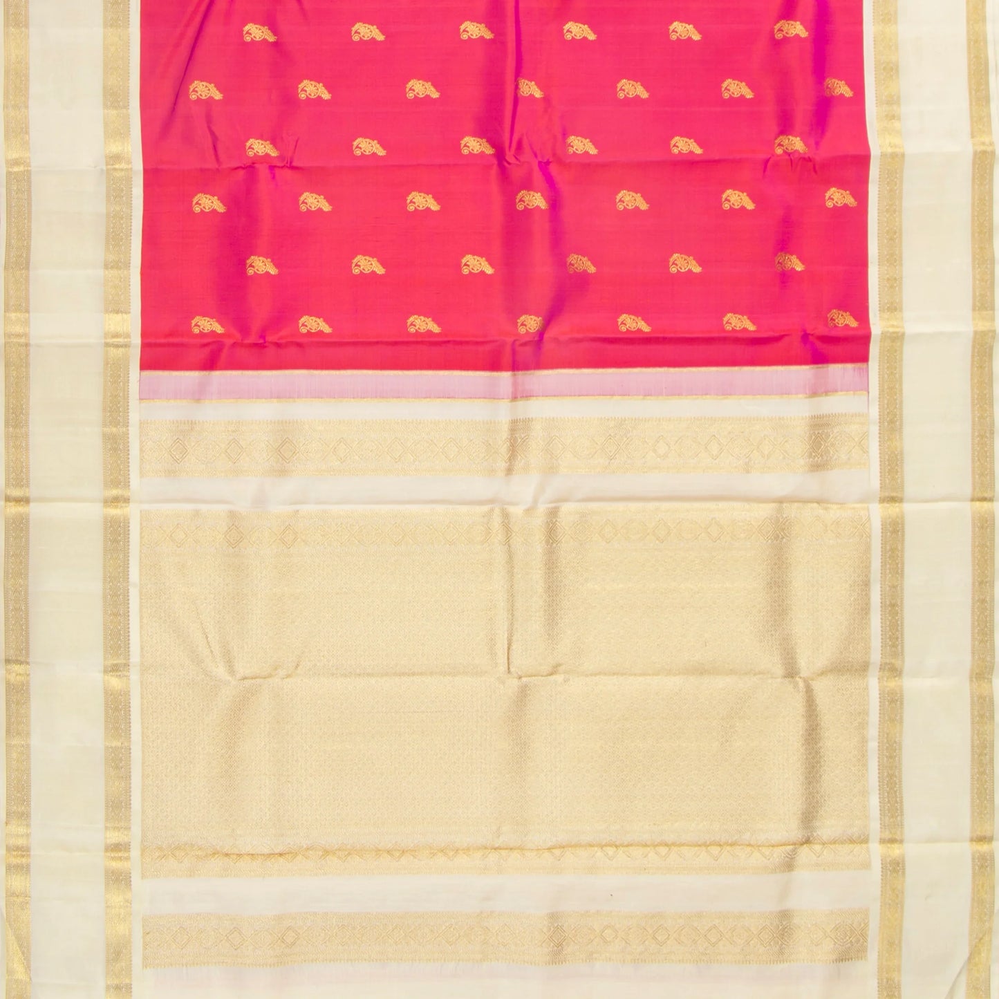 Pink And Off White Kanchipuram Silk Saree For Festive Wear PV NYC 1903 - Silk Sari - Panjavarnam PV NYC 1903