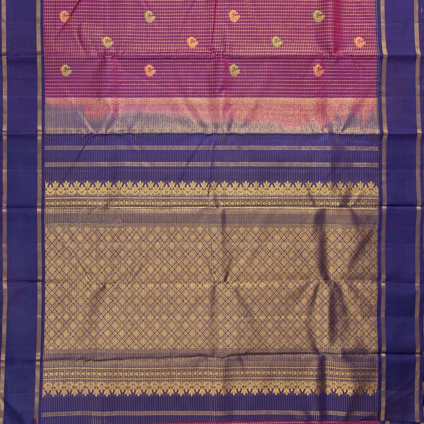 Magenta And Navy Blue Kanchipuram Silk Saree For Festive Wear PV NYC 1787