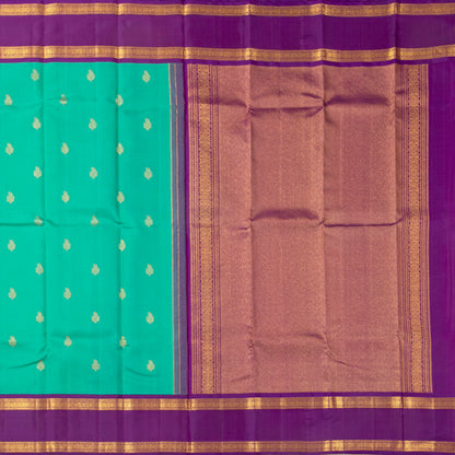 Sea Green And Purple Kanchipuram Silk Saree With Rettai Pettu Border For Festive Wear PV NYC 1847
