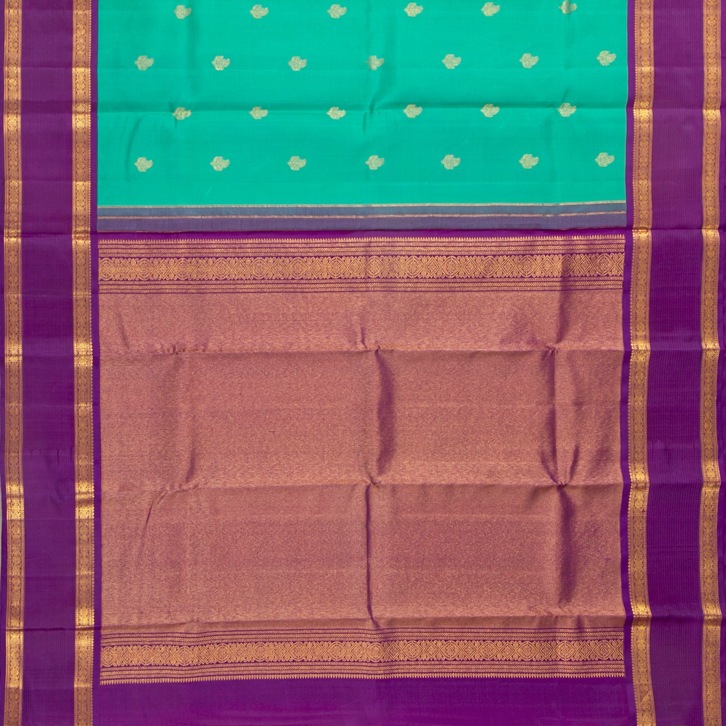 Sea Green And Purple Kanchipuram Silk Saree With Rettai Pettu Border For Festive Wear PV NYC 1847