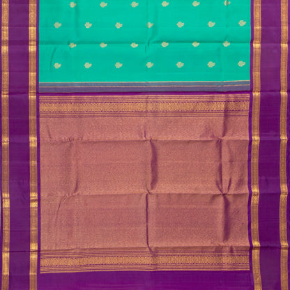 Sea Green And Purple Kanchipuram Silk Saree With Rettai Pettu Border For Festive Wear PV NYC 1847