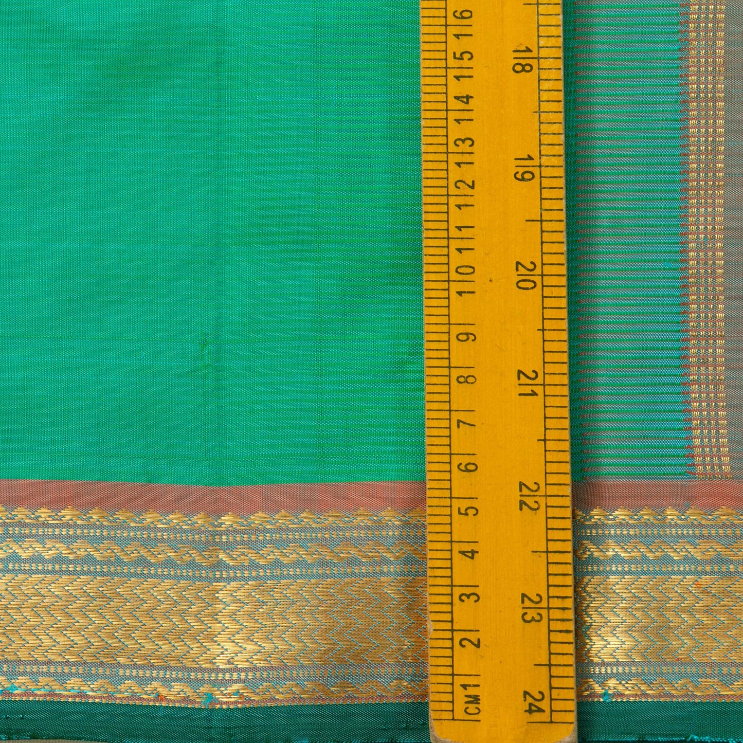 Sea Green Kanchipuram Silk Saree With Small Border Handwoven Pure Silk For Festive Wear PV J 2465