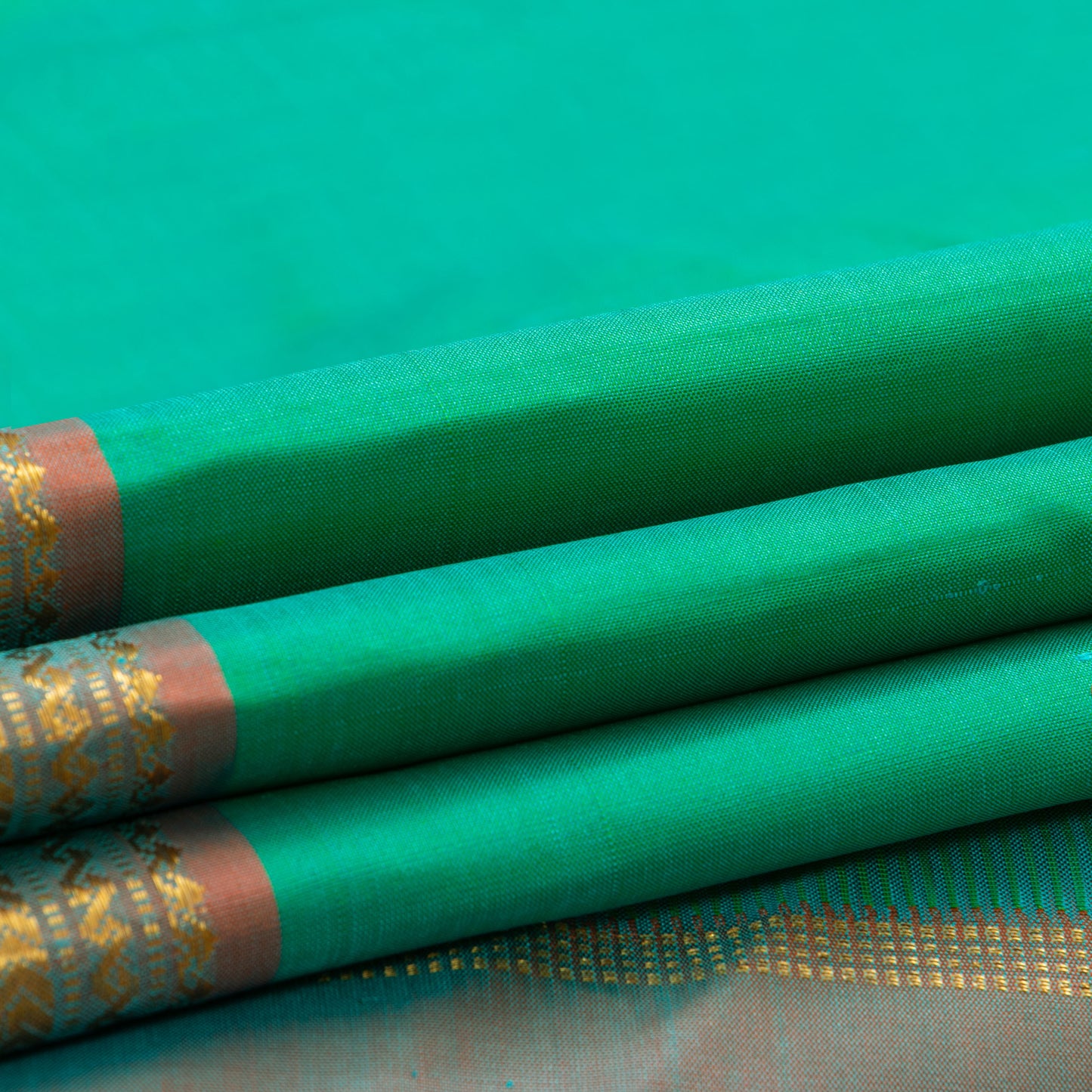 Sea Green Kanchipuram Silk Saree With Small Border Handwoven Pure Silk For Festive Wear PV J 2465