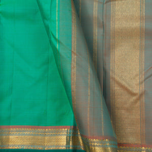 Sea Green Kanchipuram Silk Saree With Small Border Handwoven Pure Silk For Festive Wear PV J 2465