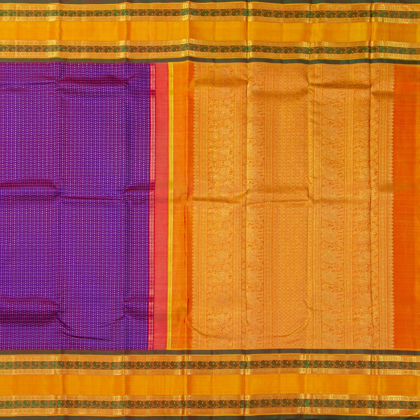 Purple And Orange Kanchipuram Silk Saree With Aiyiram Butta For Wedding Wear PV NYC 1782 - Silk Sari - Panjavarnam PV NYC 1782