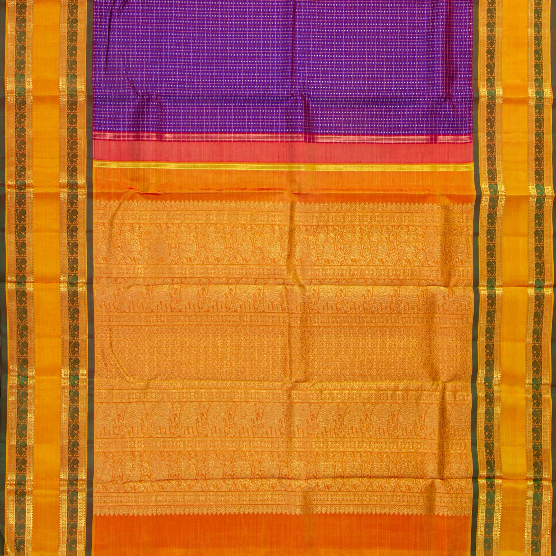 Purple And Orange Kanchipuram Silk Saree With Aiyiram Butta For Wedding Wear PV NYC 1782 - Silk Sari - Panjavarnam PV NYC 1782
