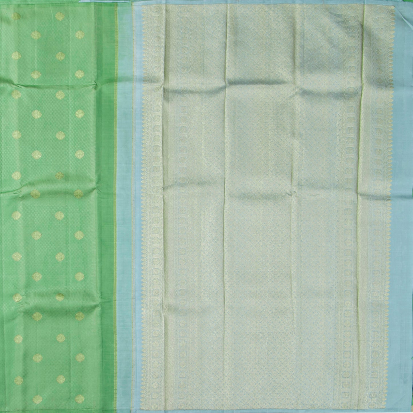 Pastel Green And Blue Kanchipuram Silk Saree With Arai Maadam Zari For Wedding Wear PV NYC 1809