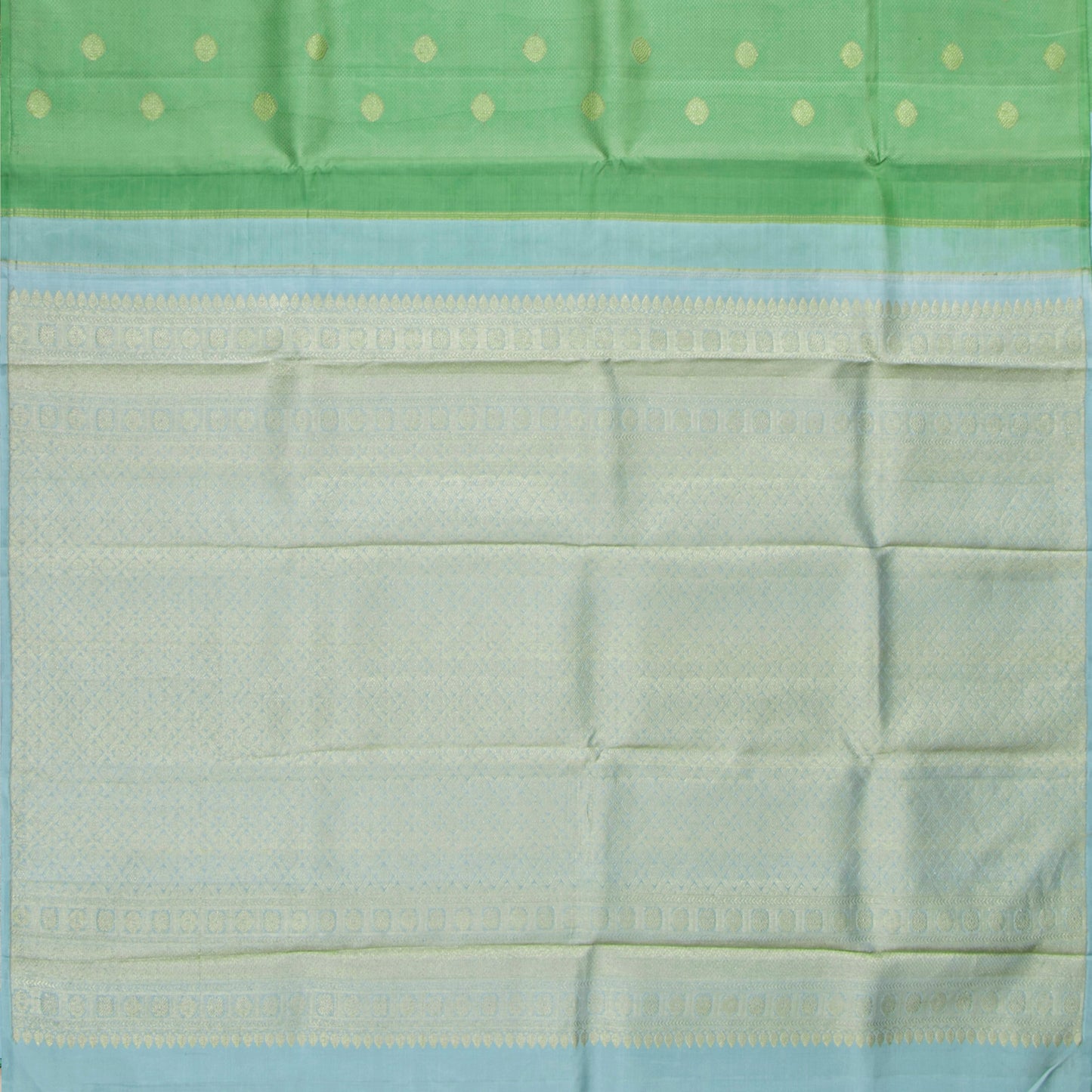 Pastel Green And Blue Kanchipuram Silk Saree With Arai Maadam Zari For Wedding Wear PV NYC 1809