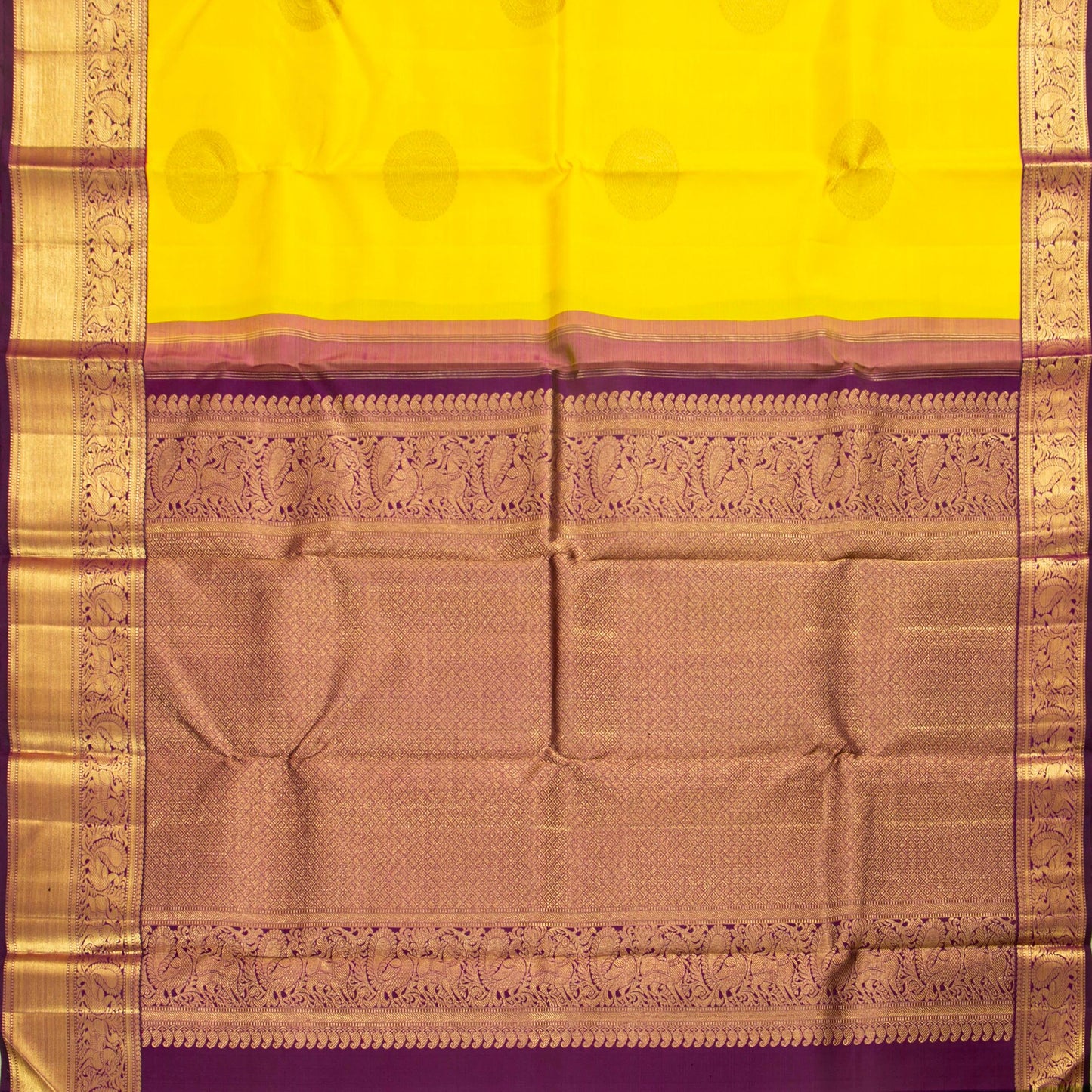 Yellow And Purple Kanchipuram Silk Saree For Wedding Wear PV NYC 1756 - Silk Sari - Panjavarnam PV NYC 1756