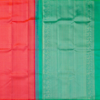Pink And Turquoise Green Borderless Kanchipuram Silk Saree For Wedding Wear PV NYC 1823