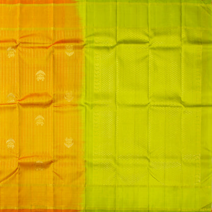 Yellow And Green Kanchipuram Silk Saree For Festive Wear PV NYC 1870