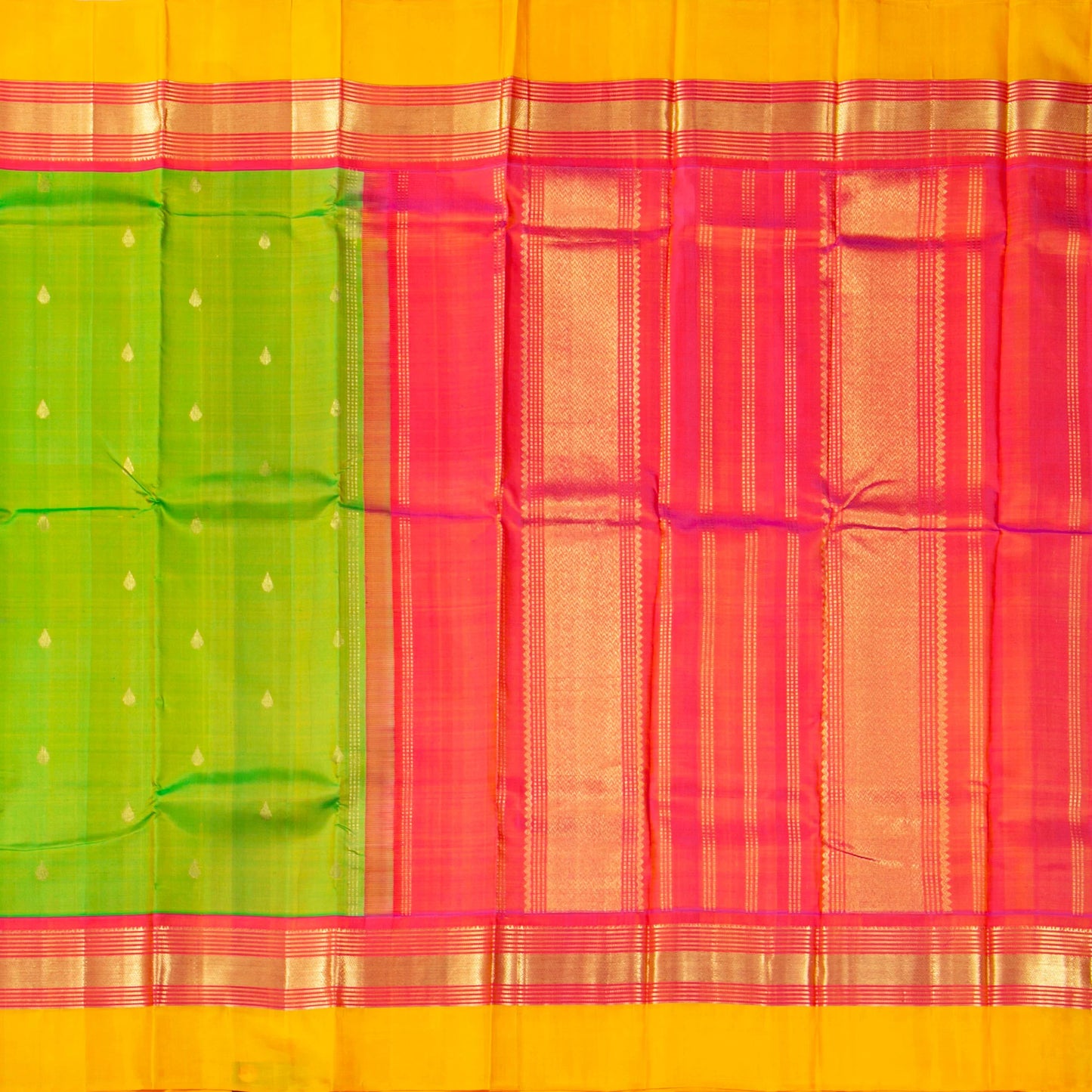 Green And Peach Kanchipuram Silk Saree For Festive Wear PV NYC 1936 - Silk Sari - Panjavarnam PV NYC 1936