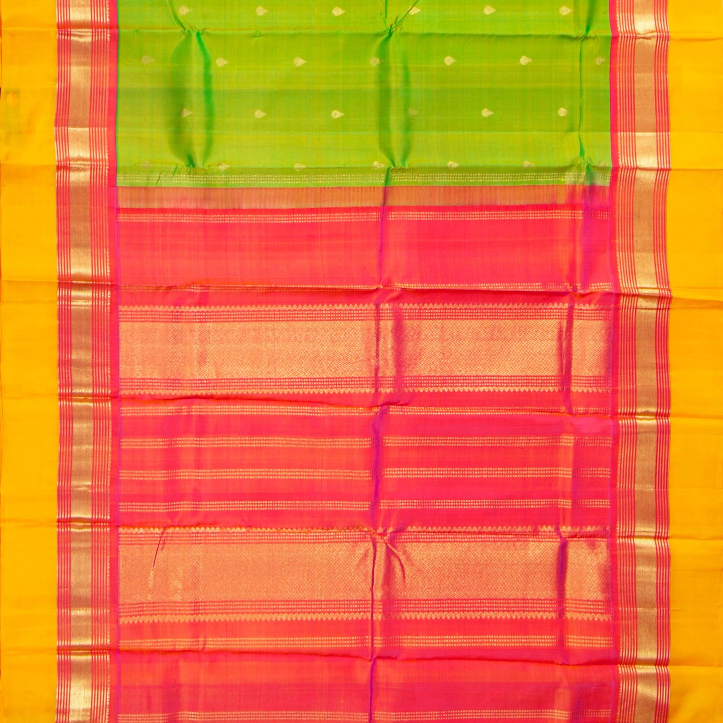 Green And Peach Kanchipuram Silk Saree For Festive Wear PV NYC 1936 - Silk Sari - Panjavarnam PV NYC 1936