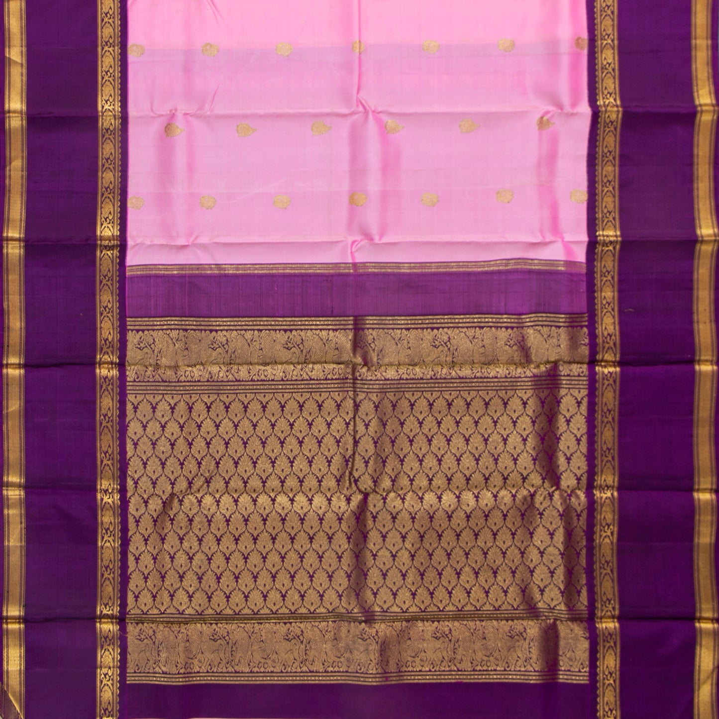 Lotus Pink And Violet Kanchipuram Silk Saree With Korvai Contrast Borders For Festive Wear PV NYC 1824