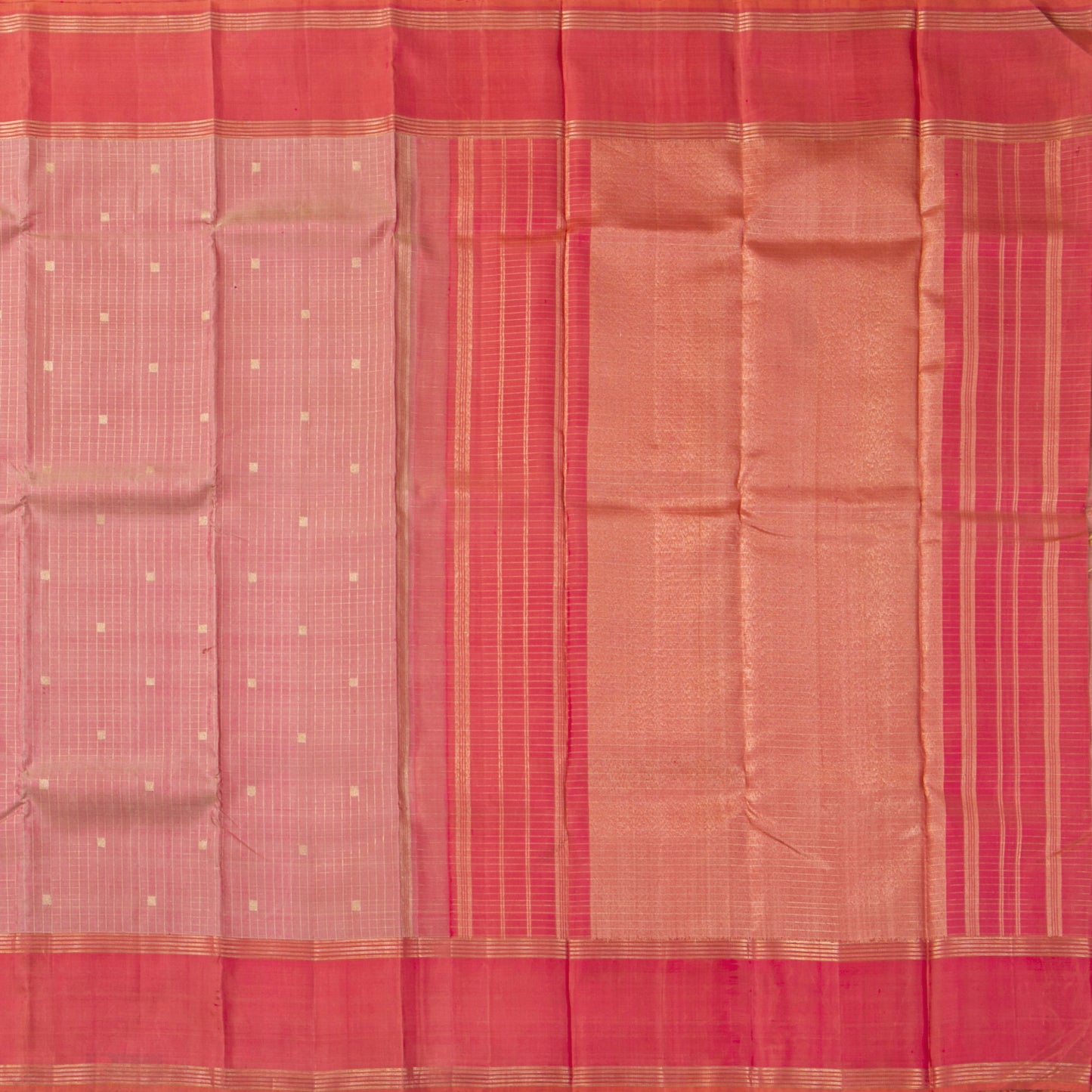 Pastel Pink And Peach Kanchipuram Silk Saree With Zari Checks For Festive Wear PV NYC 1835
