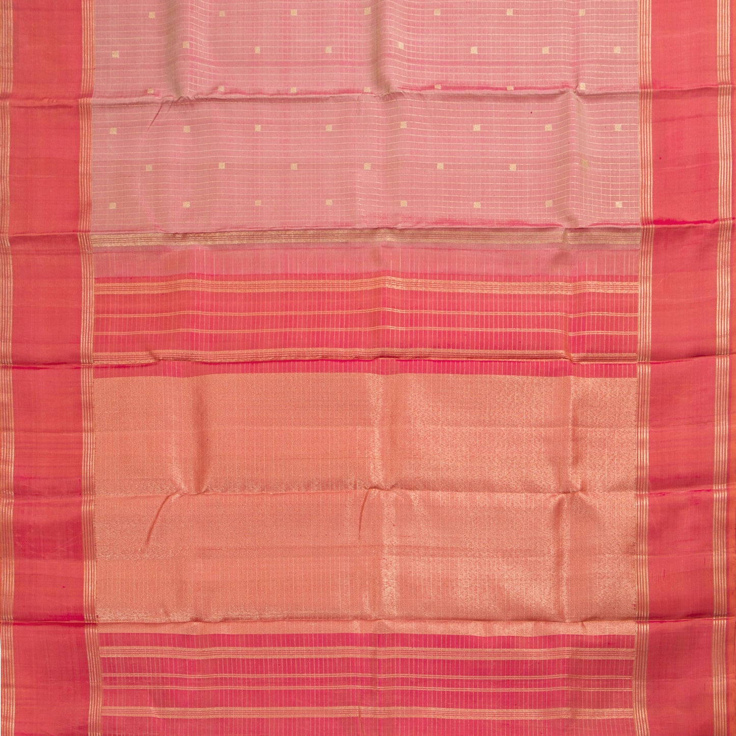 Pastel Pink And Peach Kanchipuram Silk Saree With Zari Checks For Festive Wear PV NYC 1835