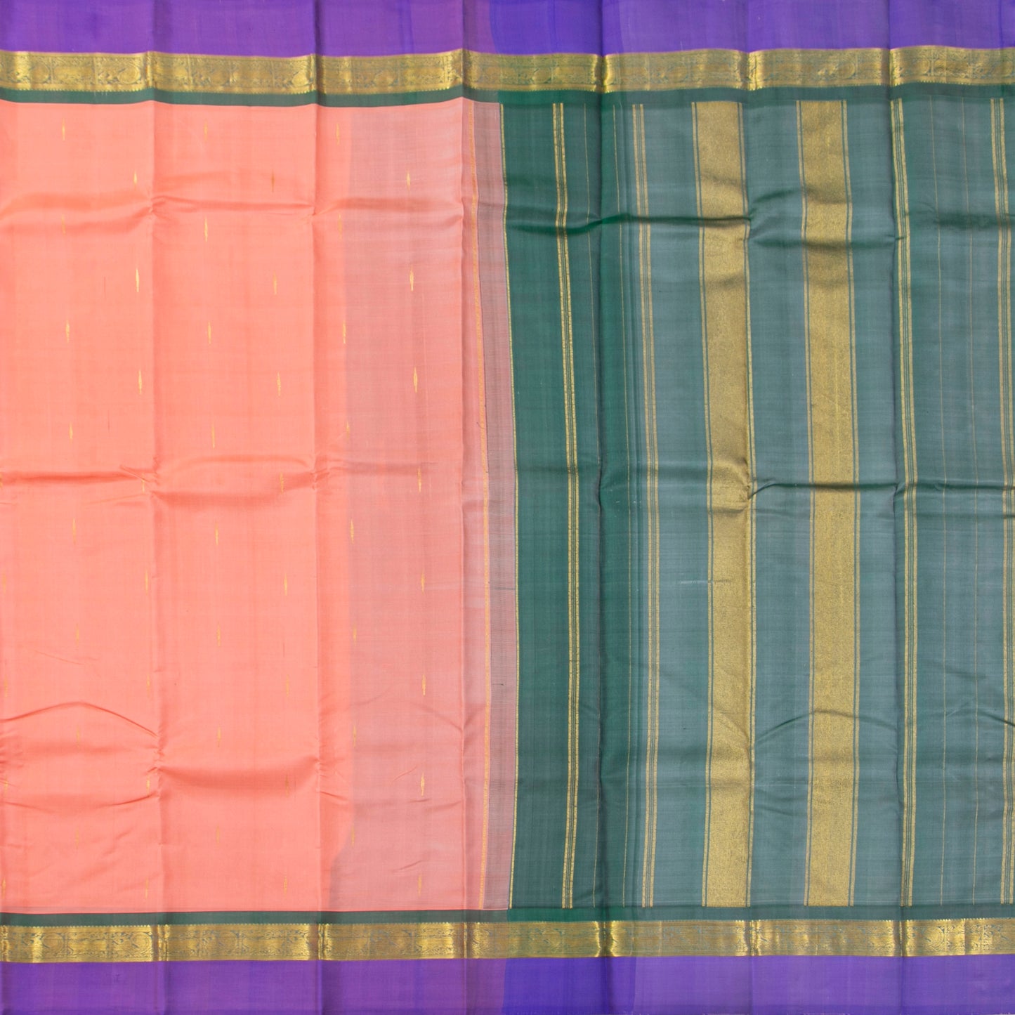 Pastel Peach And Lilac Kanchipuram Silk Saree For Festive Wear PV NYC 1857