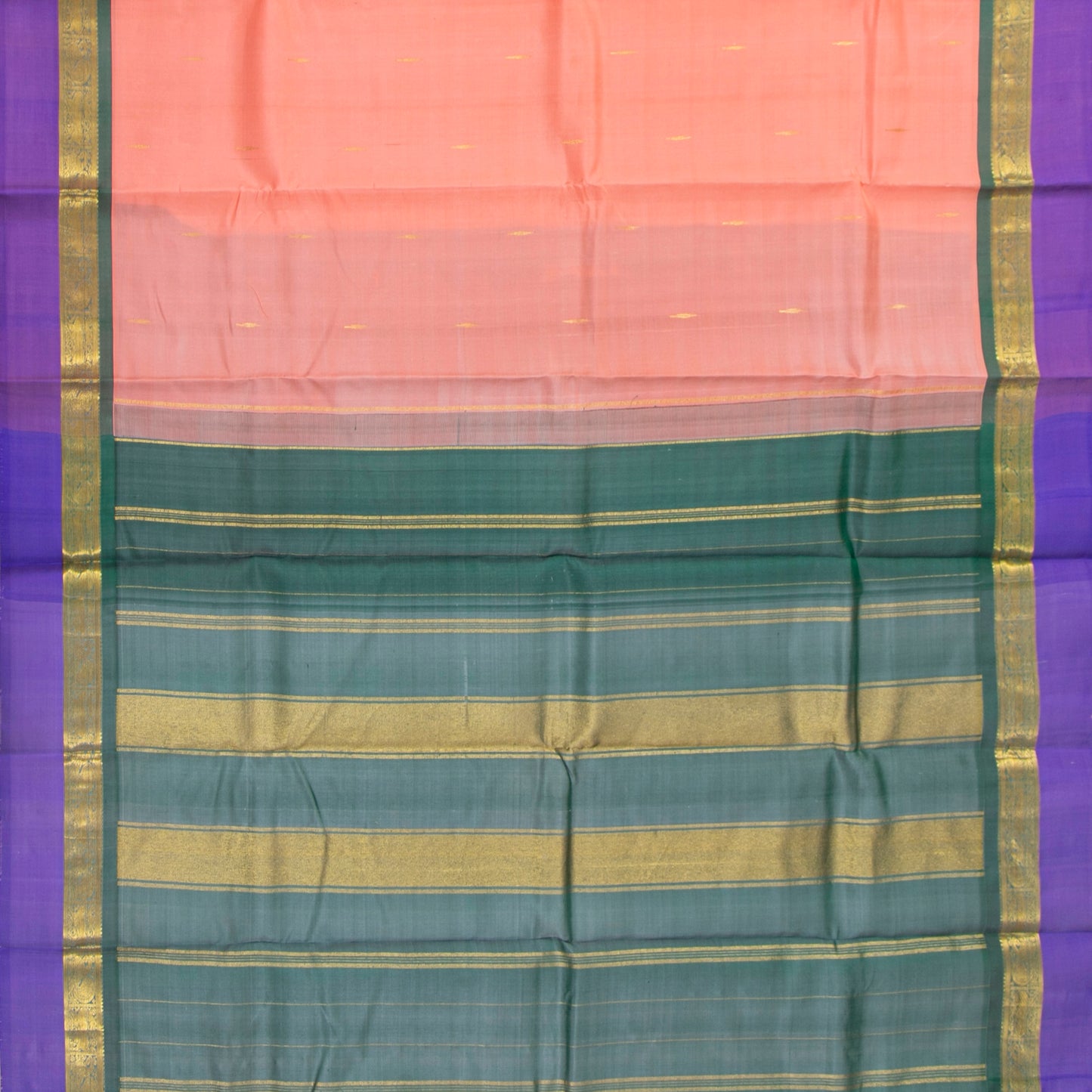 Pastel Peach And Lilac Kanchipuram Silk Saree For Festive Wear PV NYC 1857