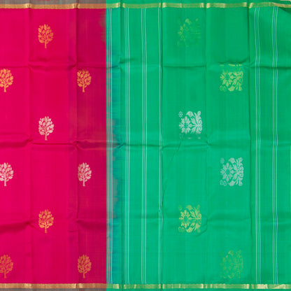 Pink And Green Kanchipuram Silk Saree For Festive Wear PV NYC 1874