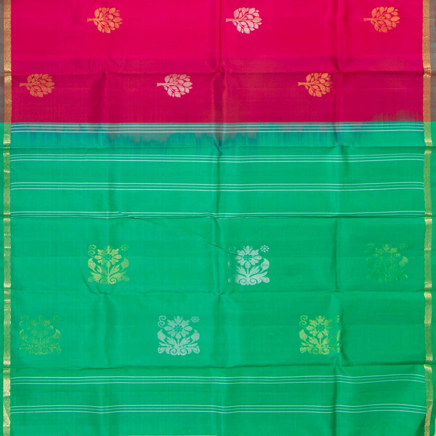 Pink And Green Kanchipuram Silk Saree For Festive Wear PV NYC 1874