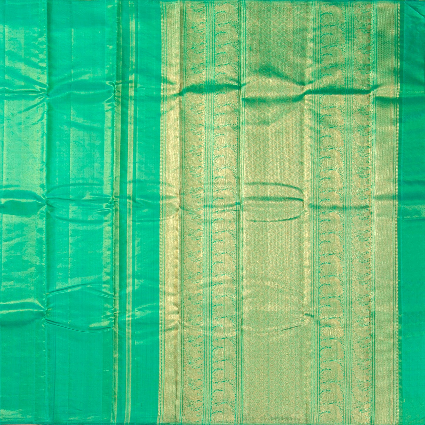 Teal Tissue Kanchipuram Silk Saree Without Border For Festive Wear PV NYC 1853