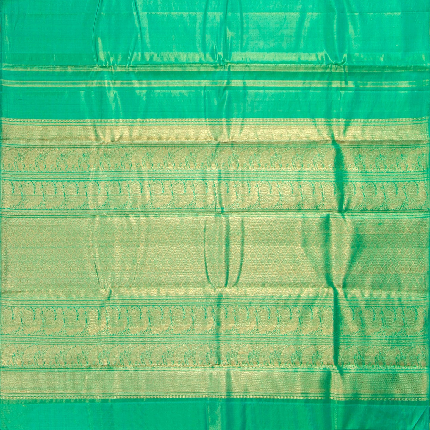 Teal Tissue Kanchipuram Silk Saree Without Border For Festive Wear PV NYC 1853