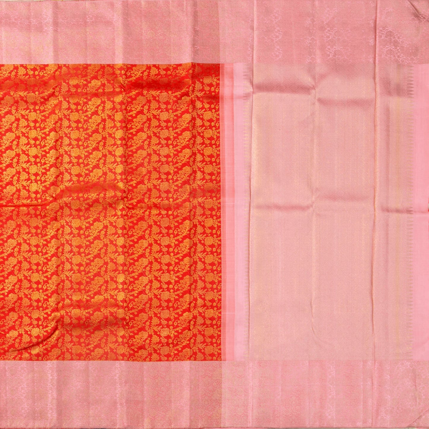 Orange And Pastel Pink Kanchipuram Silk Saree For Bridal Wear PV NYC 1764 - Silk Sari - Panjavarnam PV NYC 1764