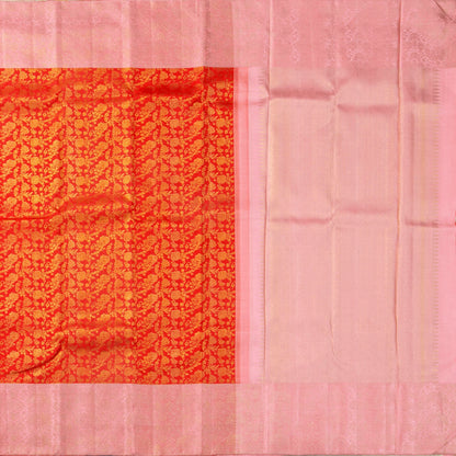 Orange And Pastel Pink Kanchipuram Silk Saree For Bridal Wear PV NYC 1764 - Silk Sari - Panjavarnam PV NYC 1764