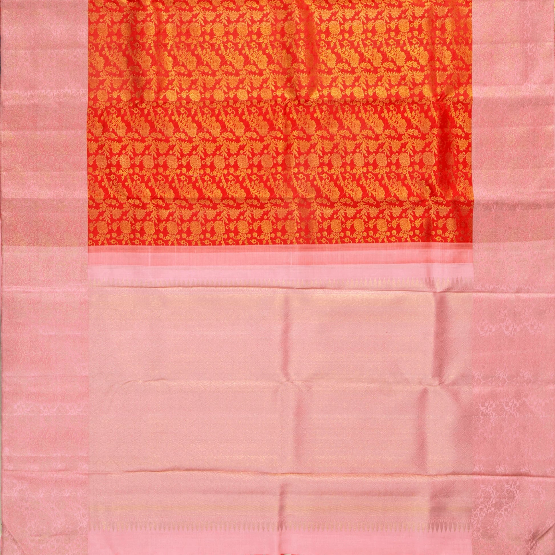 Orange And Pastel Pink Kanchipuram Silk Saree For Bridal Wear PV NYC 1764 - Silk Sari - Panjavarnam PV NYC 1764