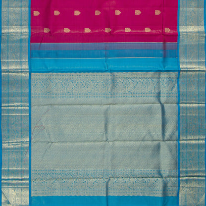 Pink And Cobalt Blue Kanchipuram Silk Saree With Vaira Oosi Zari Stripes For Wedding Wear PV NYC 1760 - Silk Sari - Panjavarnam PV NYC 1760