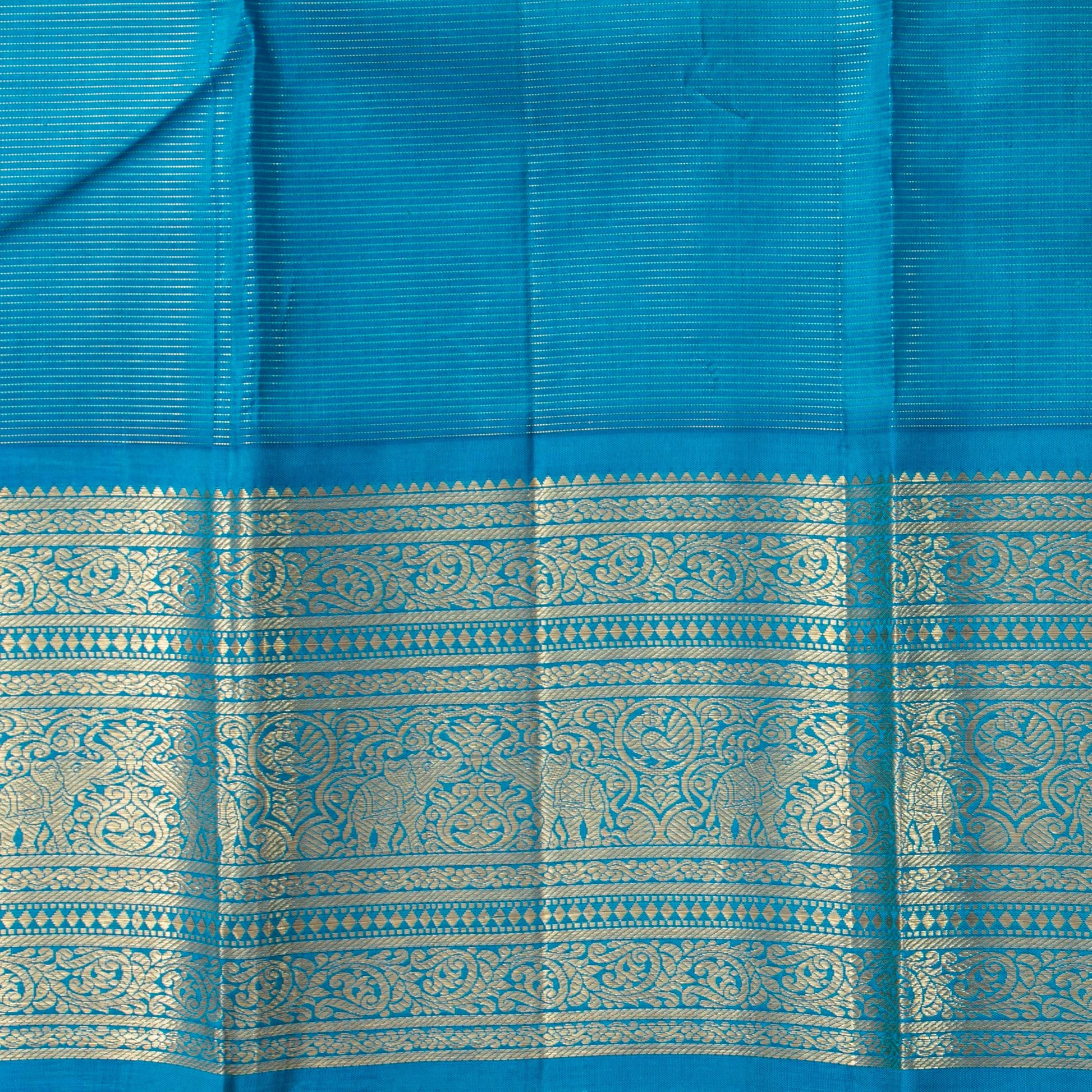 Pink And Cobalt Blue Kanchipuram Silk Saree With Vaira Oosi Zari Stripes For Wedding Wear PV NYC 1760 - Silk Sari - Panjavarnam PV NYC 1760