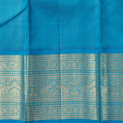 Pink And Cobalt Blue Kanchipuram Silk Saree With Vaira Oosi Zari Stripes For Wedding Wear PV NYC 1760 - Silk Sari - Panjavarnam PV NYC 1760