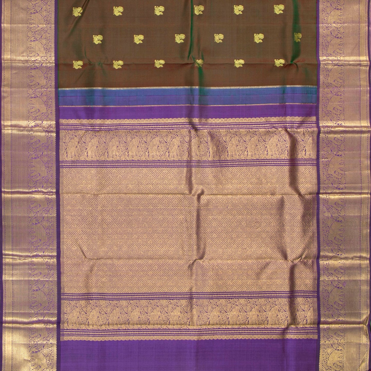 Manthulir Green And Purple Kanchipuram Silk Saree With Annapakshi Motifs For Wwdding Wear PV NYC 1845