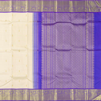 Cream And Violet Kanchipuram Silk Saree For Festive Wear PV NYC 1748