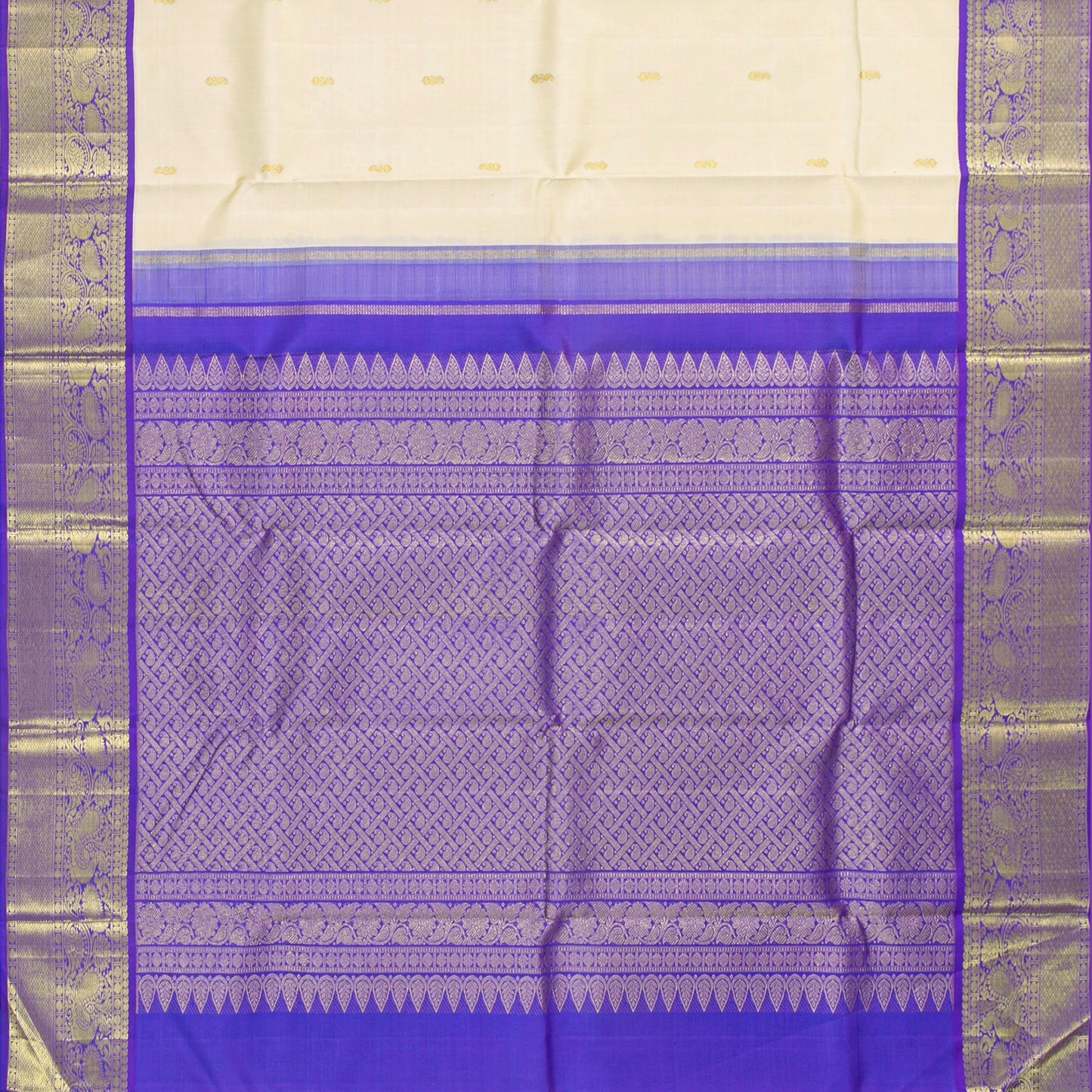 Cream And Violet Kanchipuram Silk Saree For Festive Wear PV NYC 1748