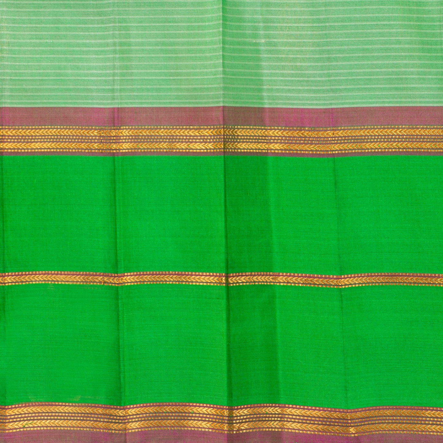 Peach And Green Kanchipuram Silk Saree With Self Stripes For Festive Wear PV NYC 1859