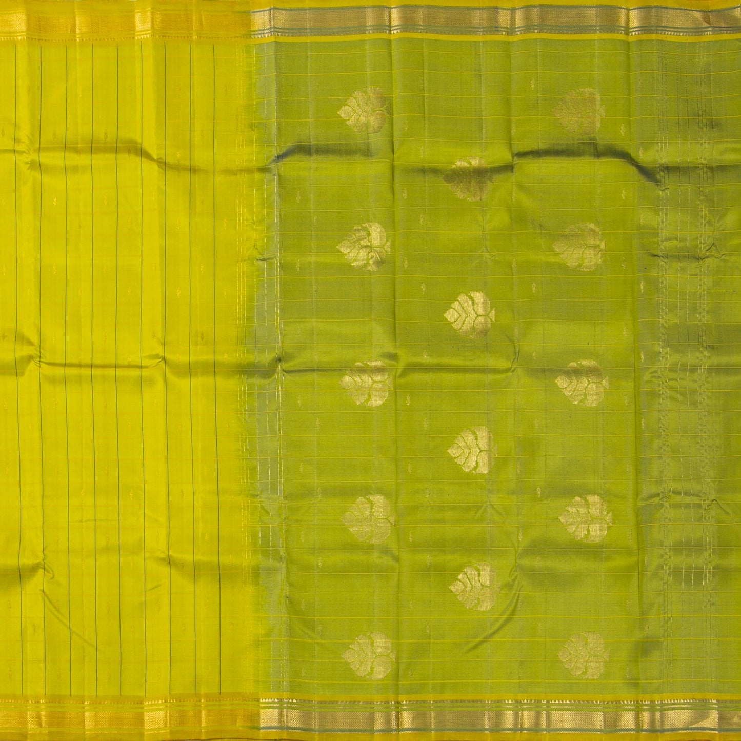 Light Green And Olive Kanchipuram Silk Saree For Festive Wear PV NYC 1861