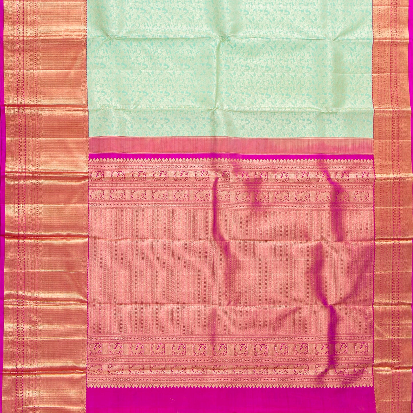 Pastel Green And Pink Kanchipuram Silk Saree For Bridal Wear PV NYC 1833