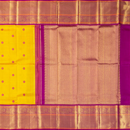 Yellow And Purple Kanchipuram Silk Saree With Long Border For Wedding Wear PV NYC 1799 - Silk Sari - Panjavarnam PV NYC 1799