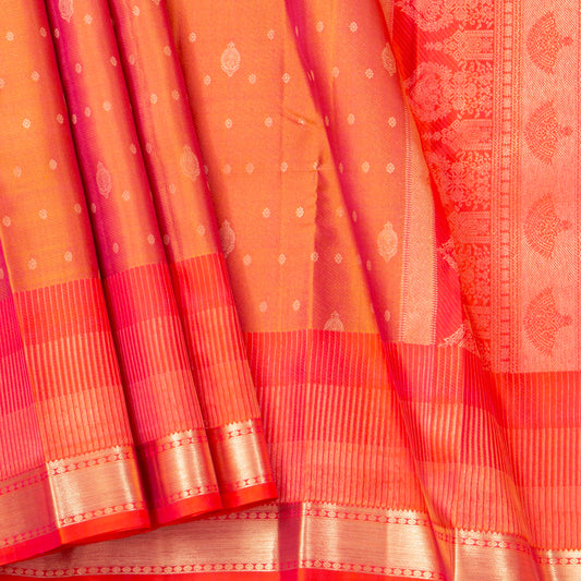 Orange And Red Kanchipuram Silk Saree For Festive Wear PV NYC 1803