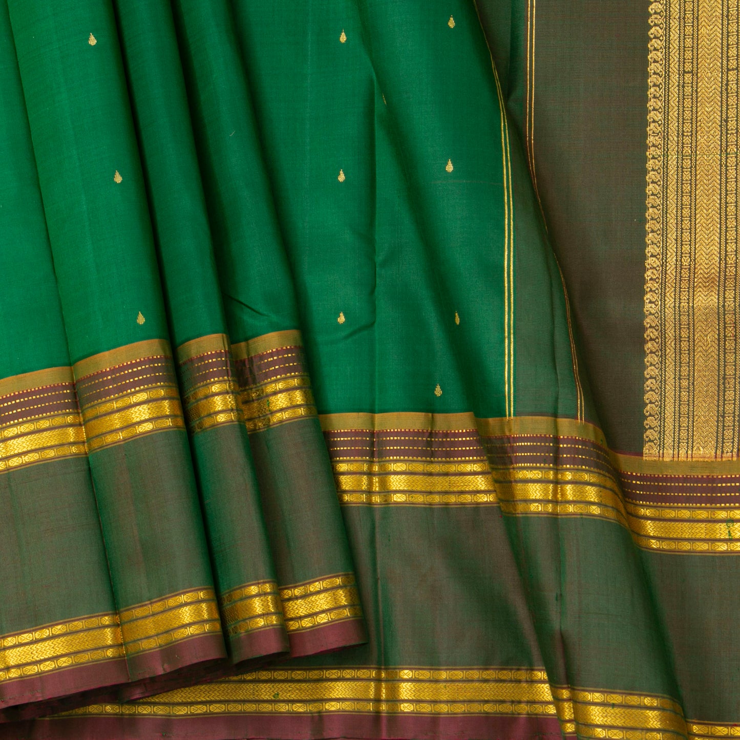 Jade Green Kanchipuram Silk Saree For Festive Wear PV NYC 1873