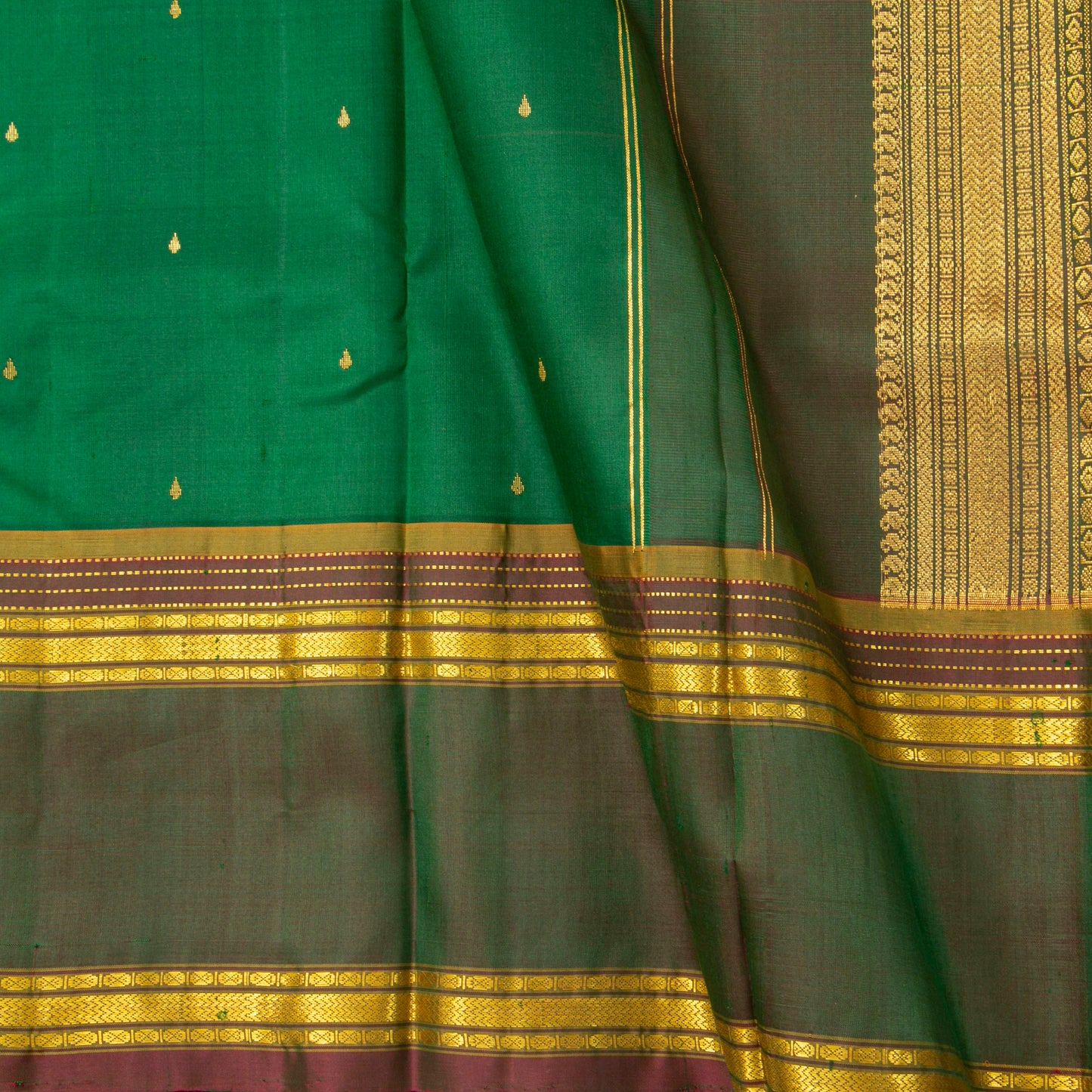 Jade Green Kanchipuram Silk Saree For Festive Wear PV NYC 1873