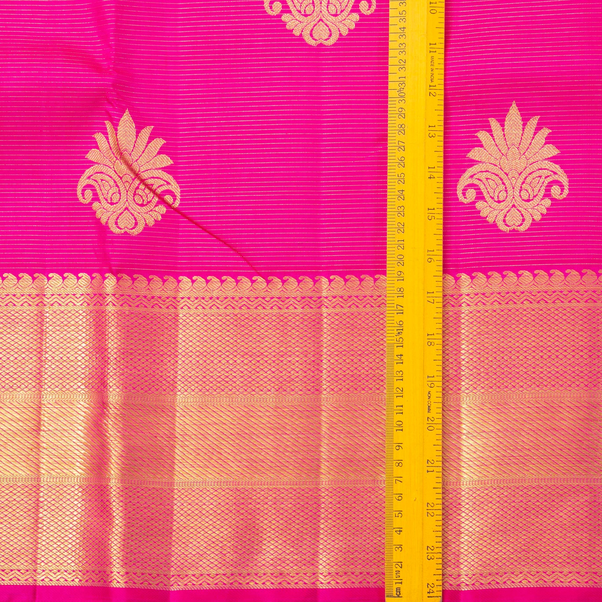 Pink Kanchipuram Silk Saree With Vaira Oosi Zari Stripes For Bridal Wear PV NYC 1854 - Silk Sari - Panjavarnam PV NYC 1854