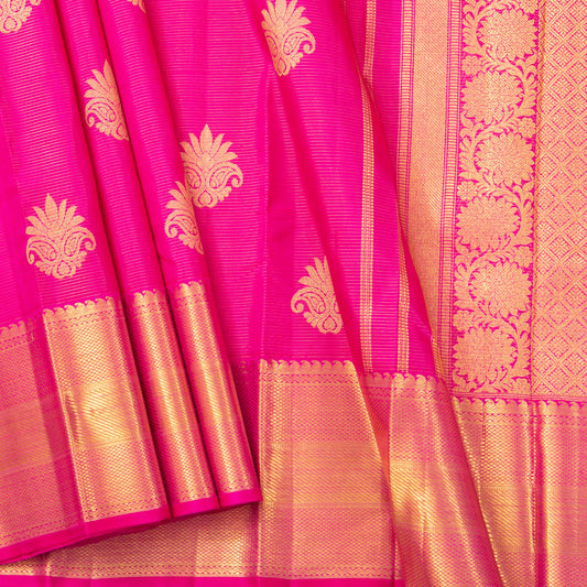 Pink Kanchipuram Silk Saree With Vaira Oosi Zari Stripes For Bridal Wear PV NYC 1854
