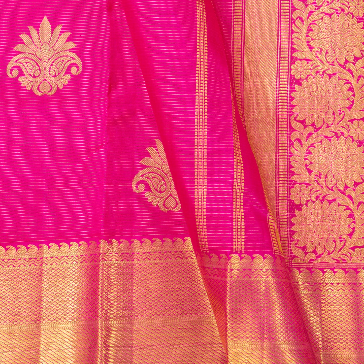 Pink Kanchipuram Silk Saree With Vaira Oosi Zari Stripes For Bridal Wear PV NYC 1854 - Silk Sari - Panjavarnam PV NYC 1854