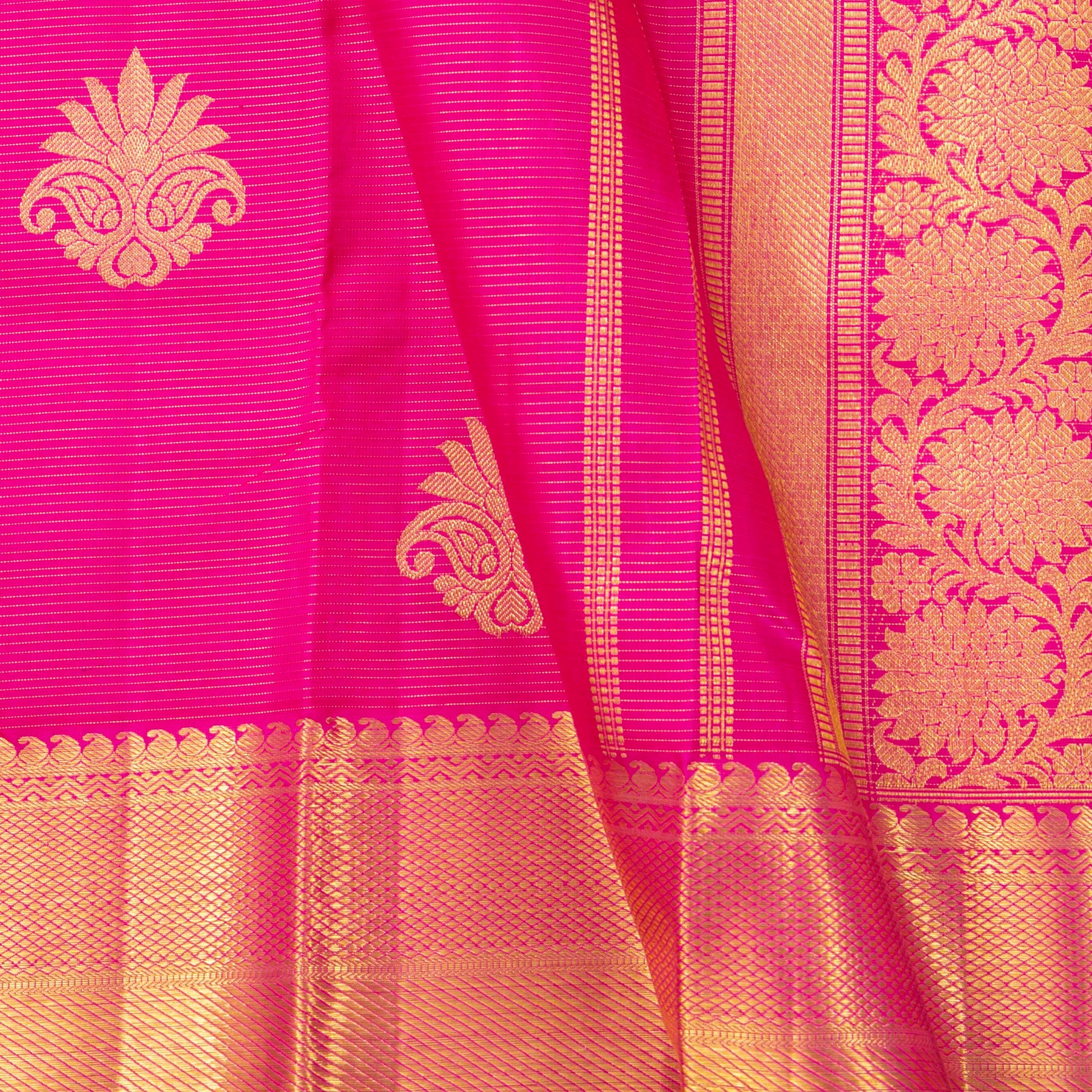 Pink Kanchipuram Silk Saree With Vaira Oosi Zari Stripes For Bridal Wear PV NYC 1854 - Silk Sari - Panjavarnam PV NYC 1854