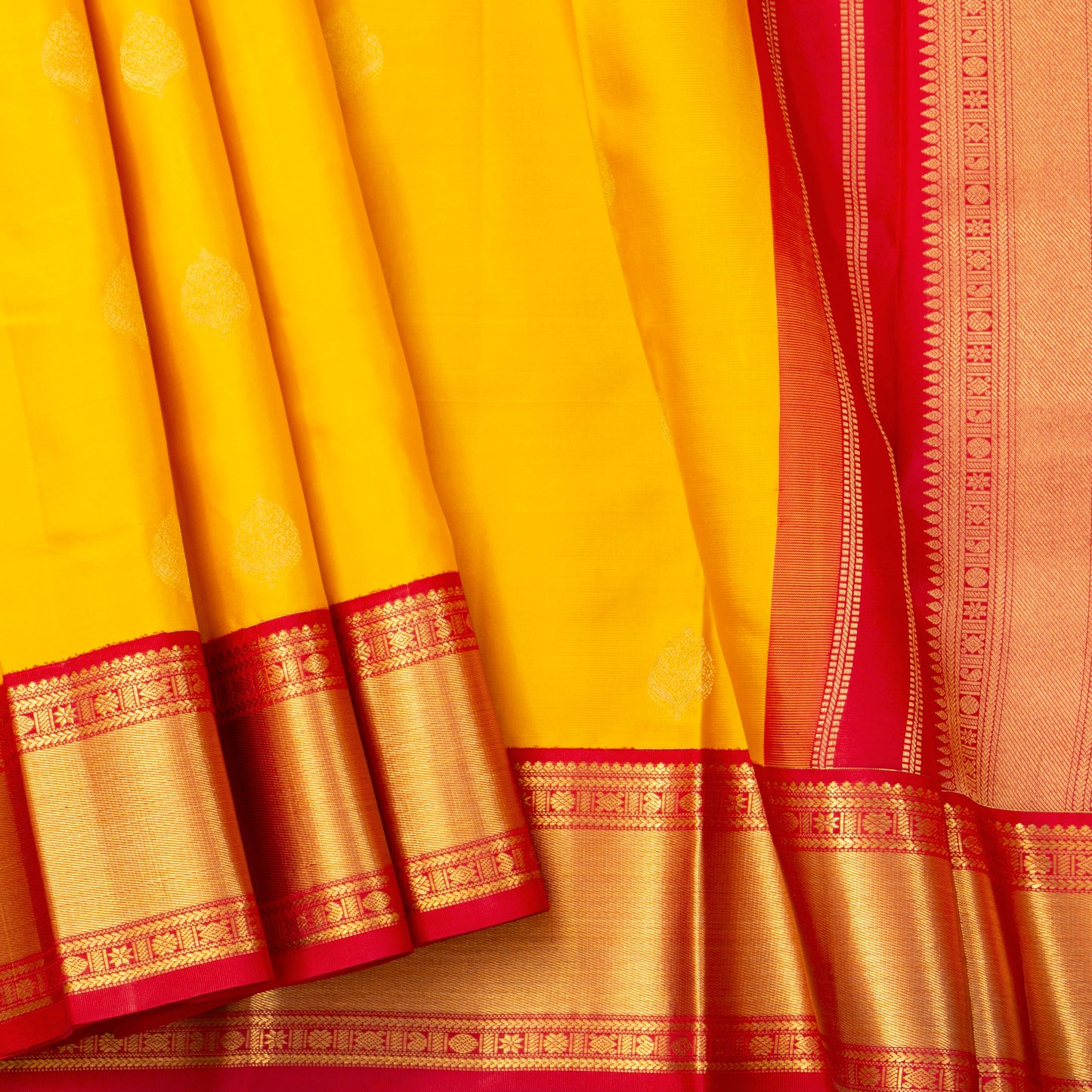 Yellow And Gold Kanchipuram Silk Saree For Festive Wear PV NYC 1931