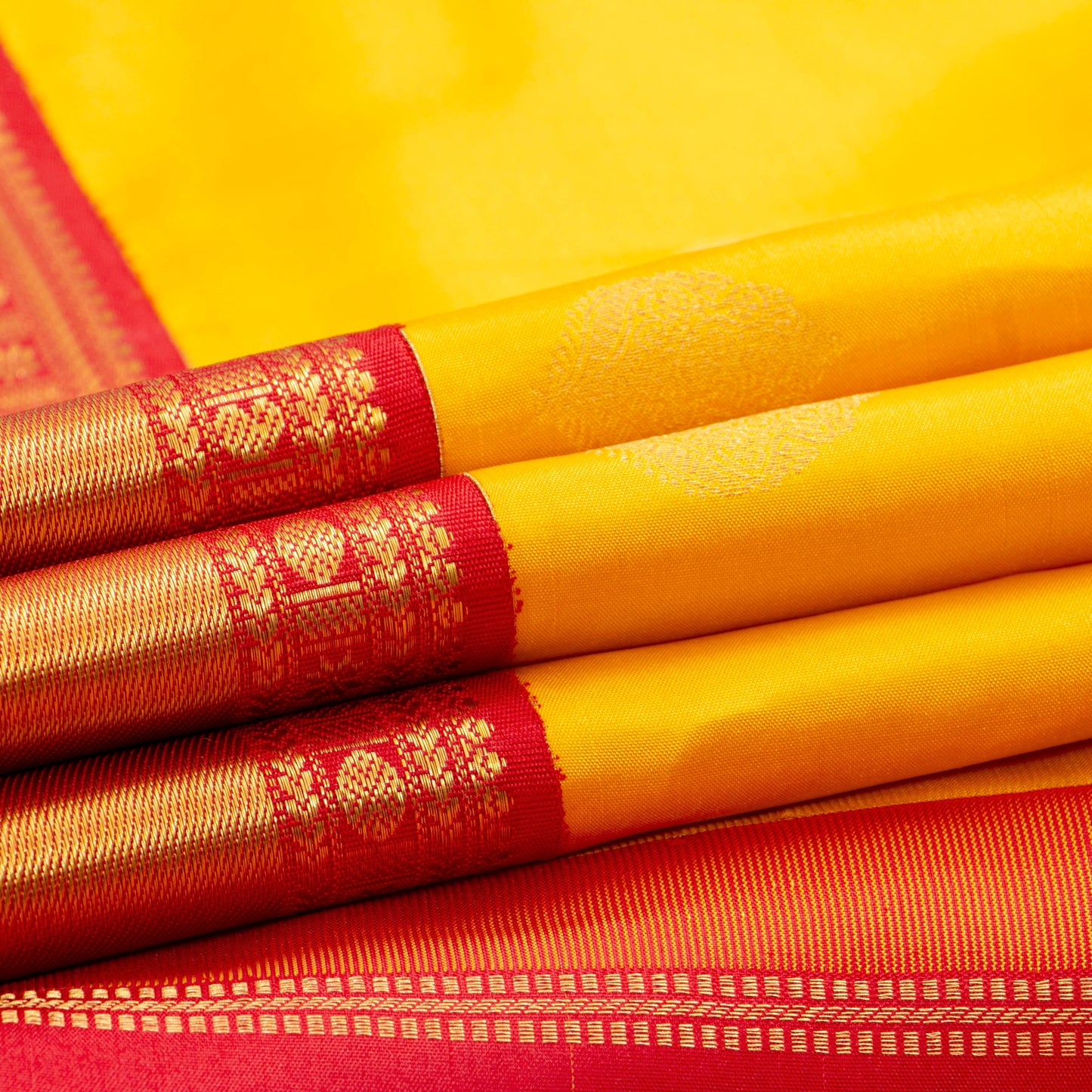 Yellow And Gold Kanchipuram Silk Saree For Festive Wear PV NYC 1931