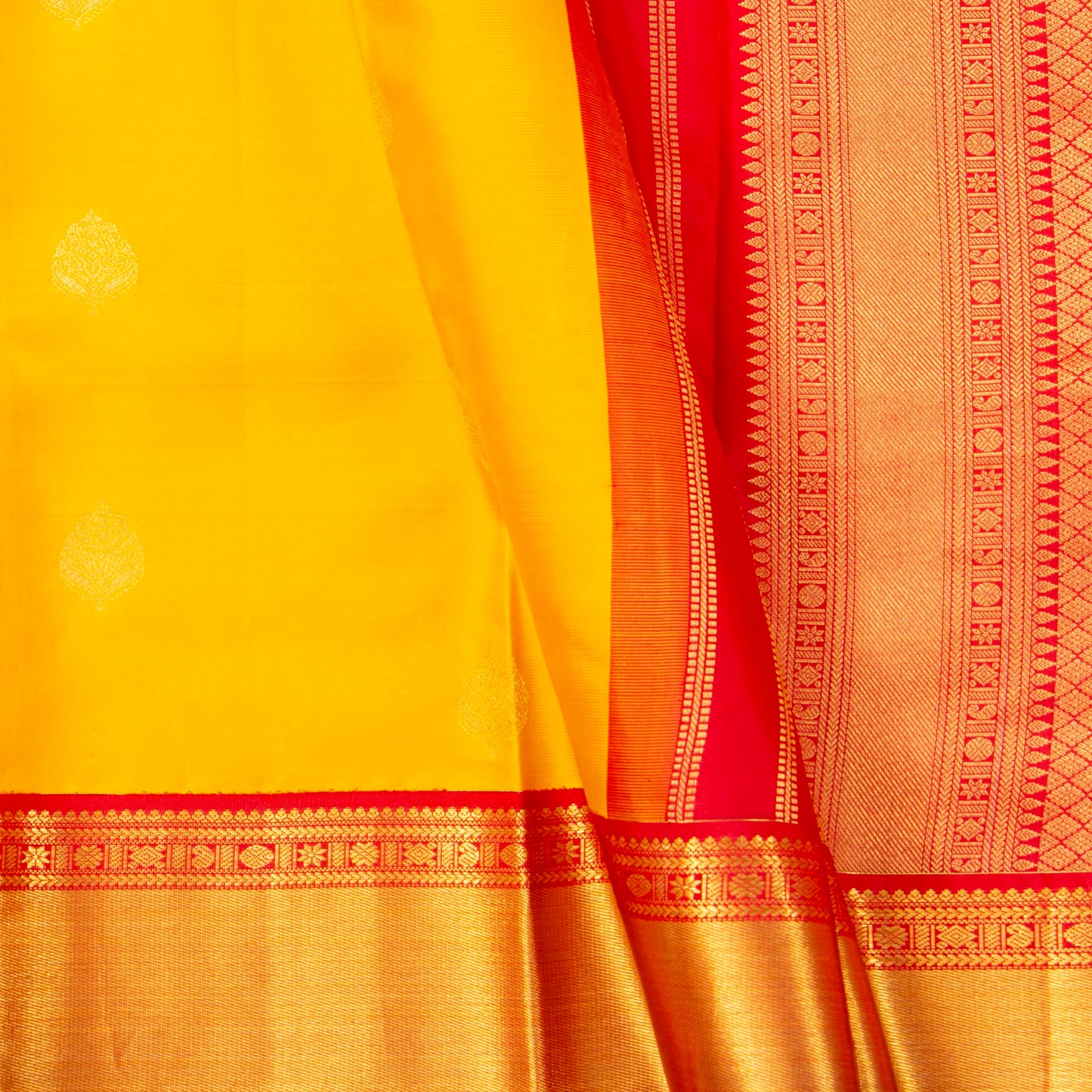 Yellow And Gold Kanchipuram Silk Saree For Festive Wear PV NYC 1931